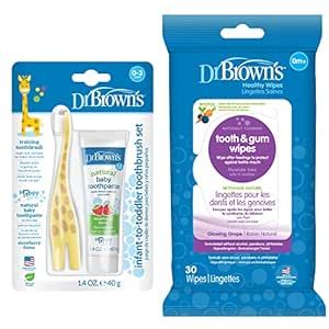 Dr. Brown's Infant Oral Care Bundle: Toothbrush, Toothpaste, and Tooth/Gum Wipes for Baby